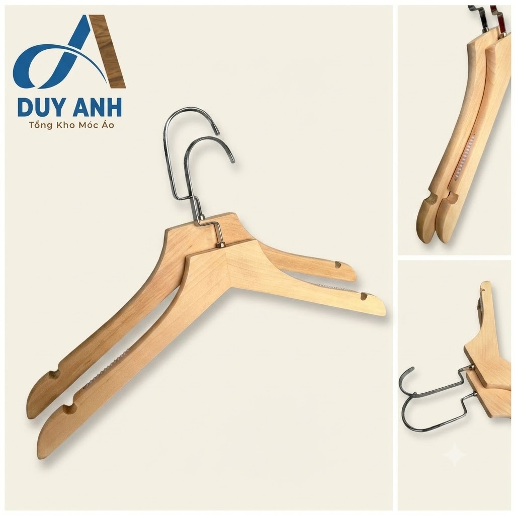 Móc Áo Gỗ Nữ - Mộc Bằng - Đầu Mạ Vàng
