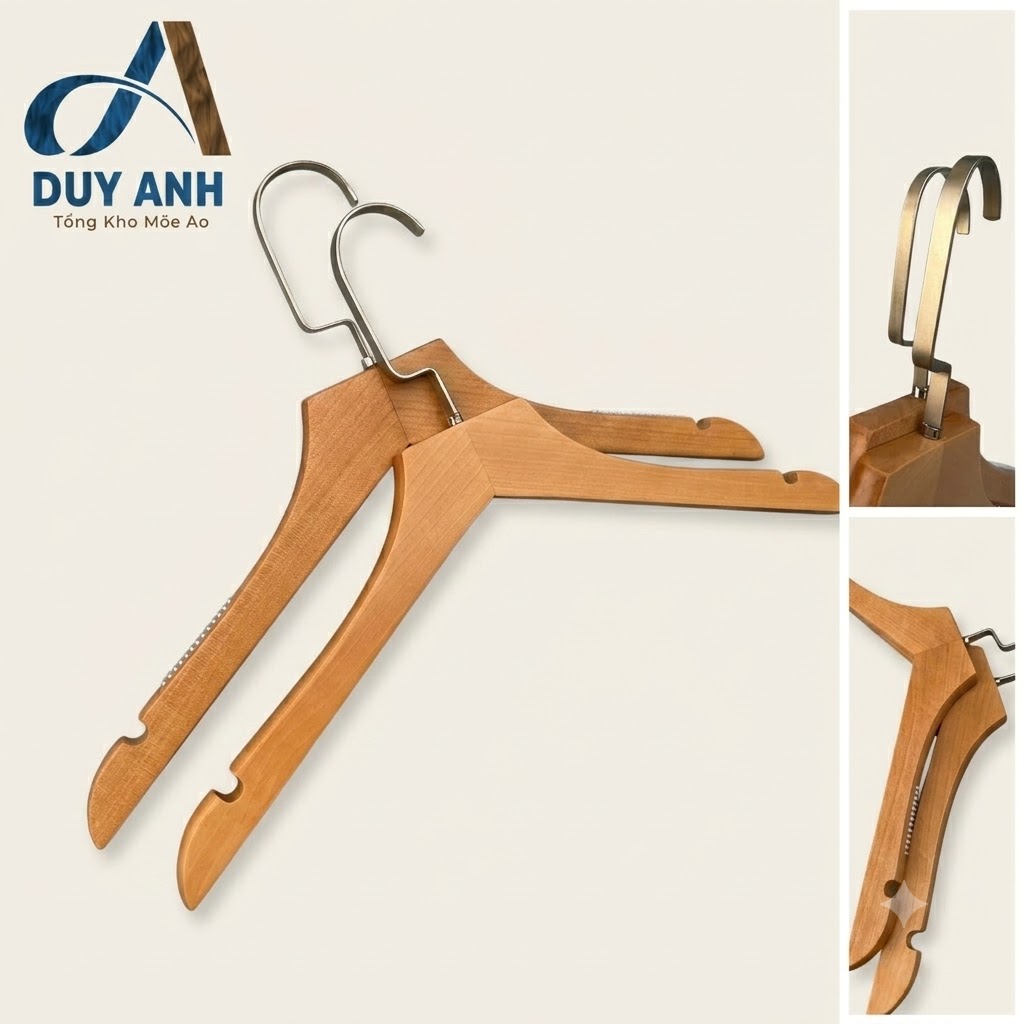 Móc Áo Gỗ Nữ - Vàng Bằng - Đầu Mạ Crom