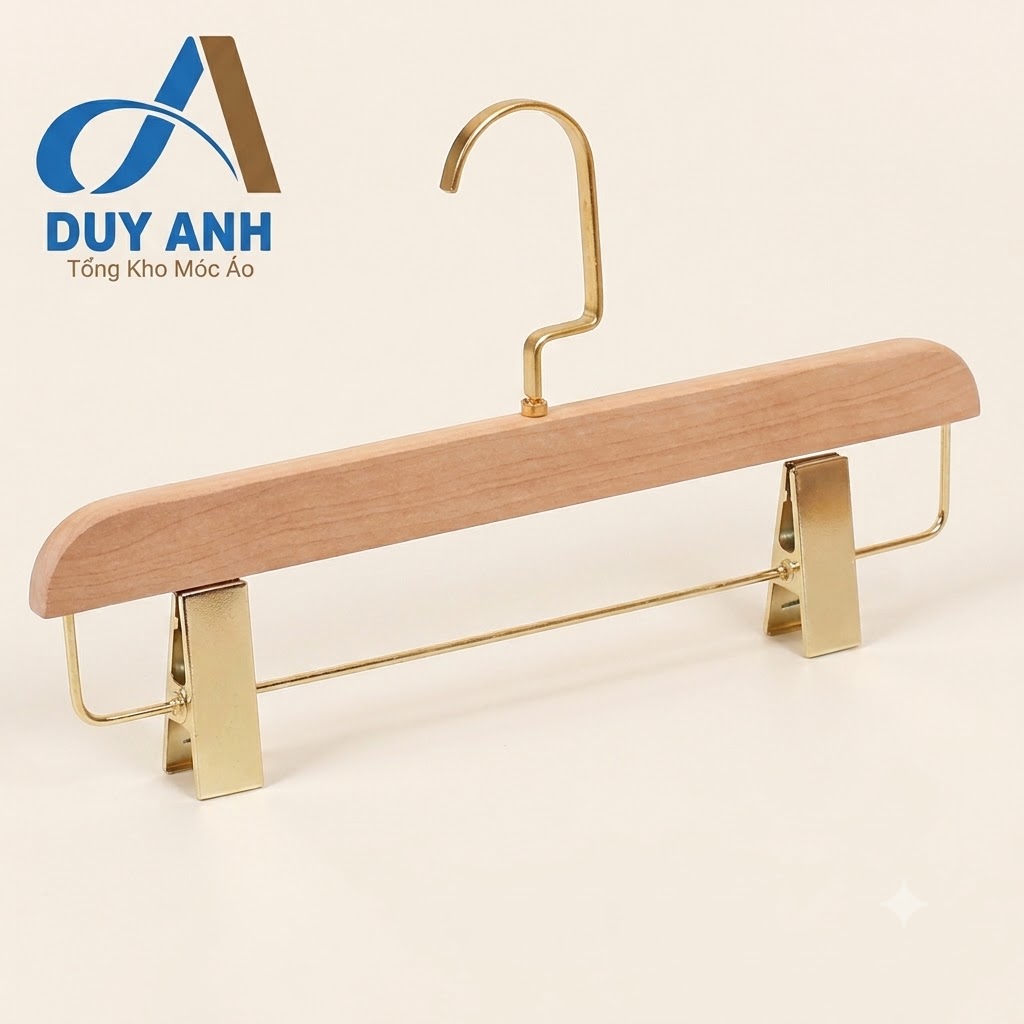 Kẹp Quần Gỗ Mộc Cao Cấp - Kẹp Ngang Mạ Vàng