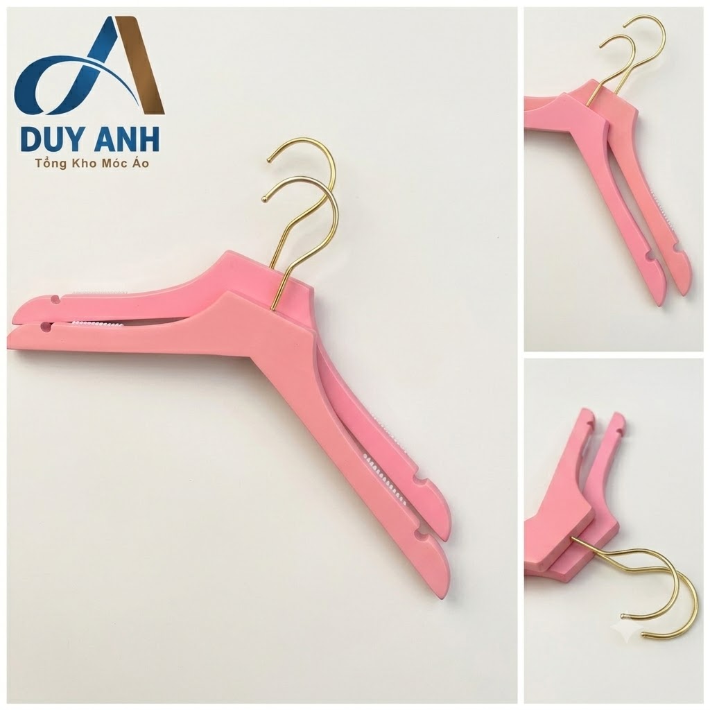 Móc Áo Gỗ Nữ - Hồng Bằng - Đầu Mạ Vàng