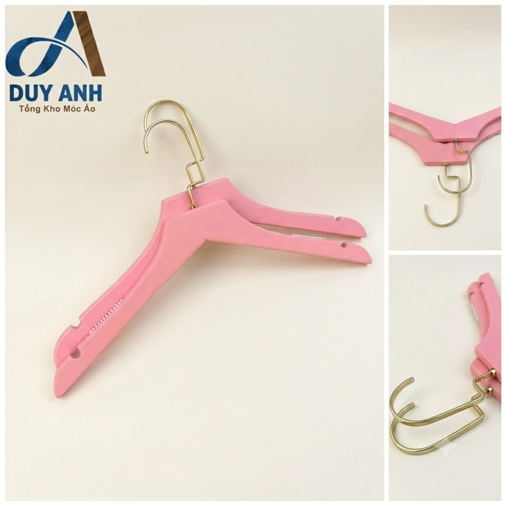 Móc Áo Gỗ Nữ - Hồng Bằng - Đầu Mạ Vàng