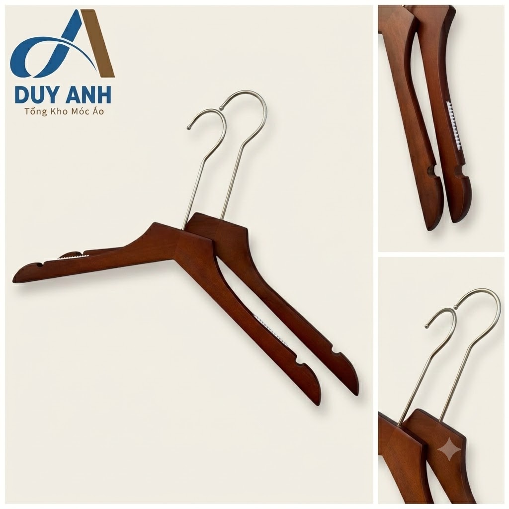 Móc Áo Gỗ Nữ - Nâu Bằng - Đầu Mạ Crom
