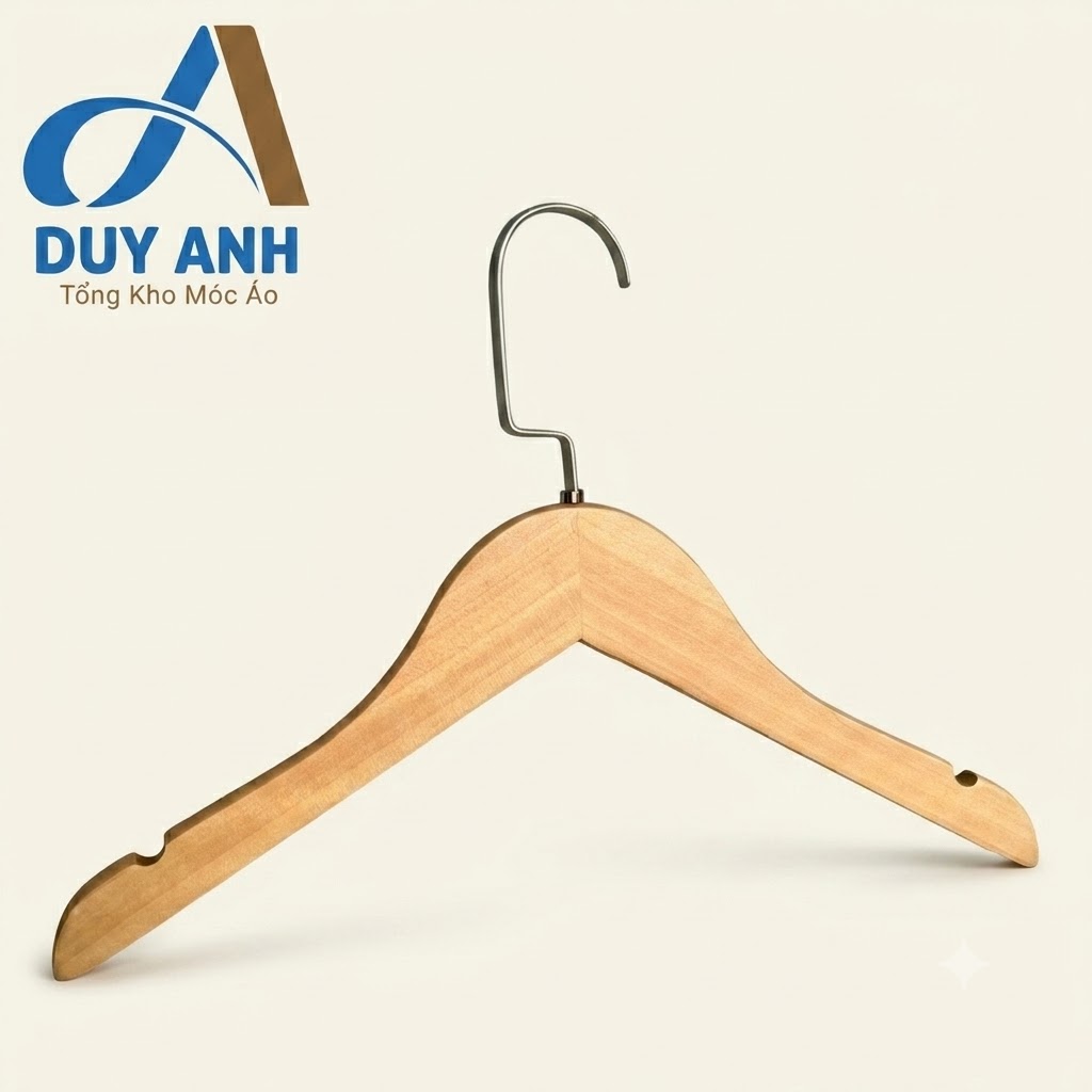 Móc Áo Gỗ Trẻ Em - Mộc Tròn - Đầu Mạ Vàng