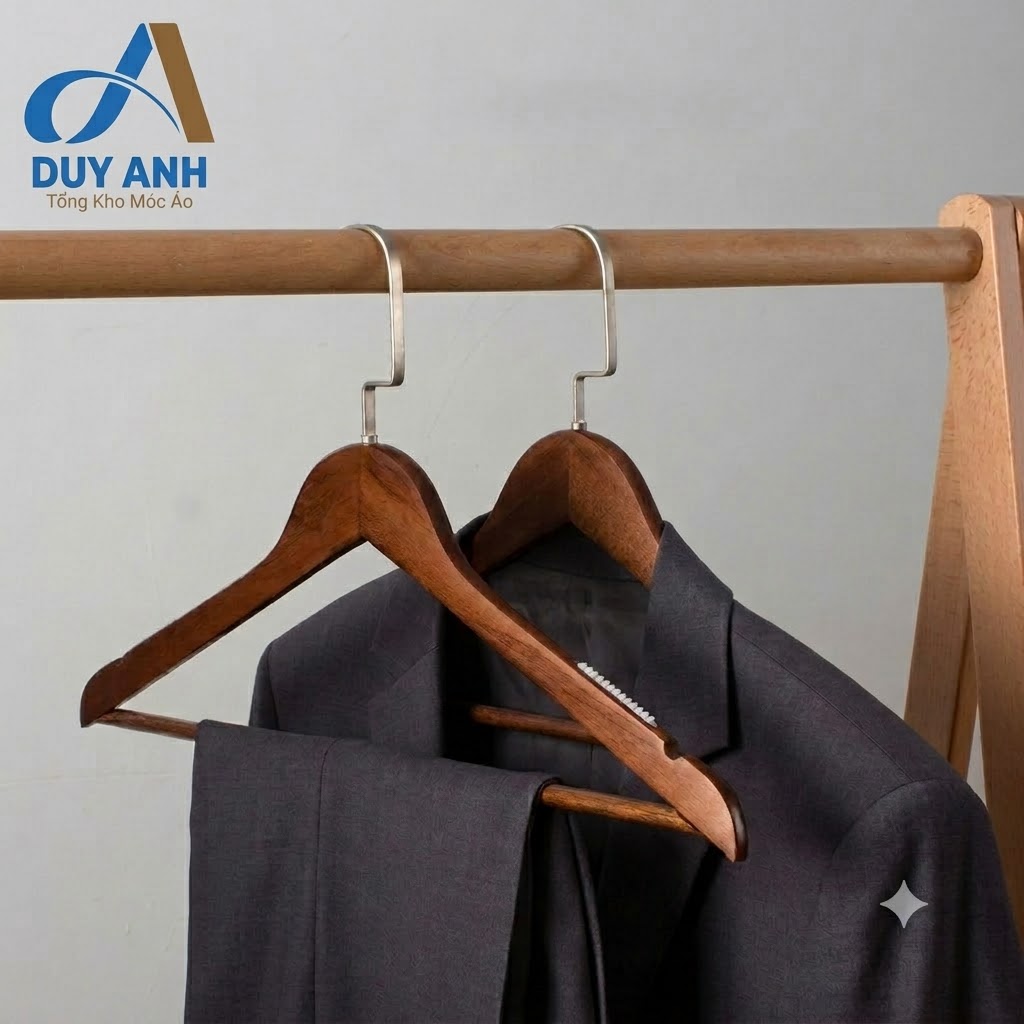 Móc Áo Gỗ Nam Nữ 44cm Cao Cấp Có Thanh Ngang - Đệm