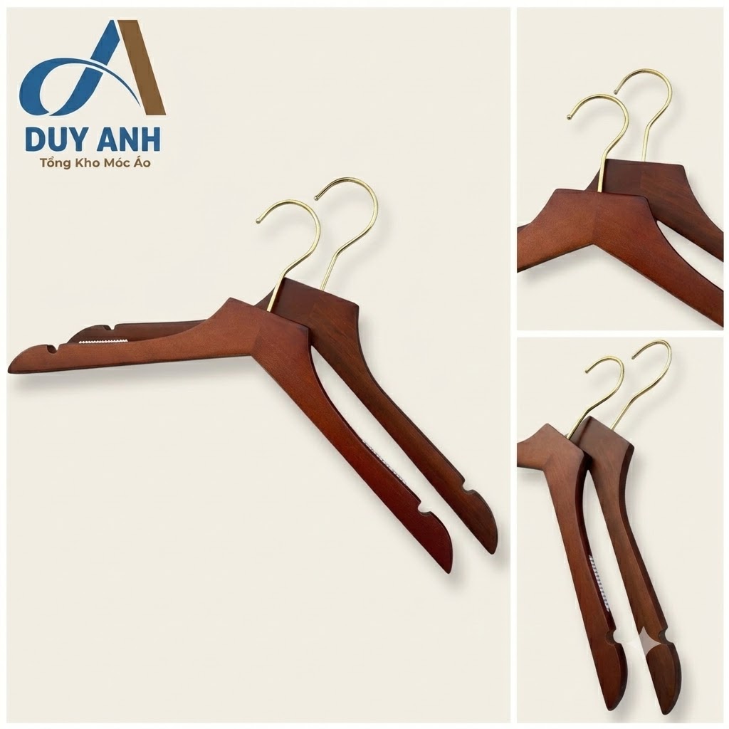 Móc Áo Gỗ Nữ - Nâu Bằng - Đầu Mạ Crom