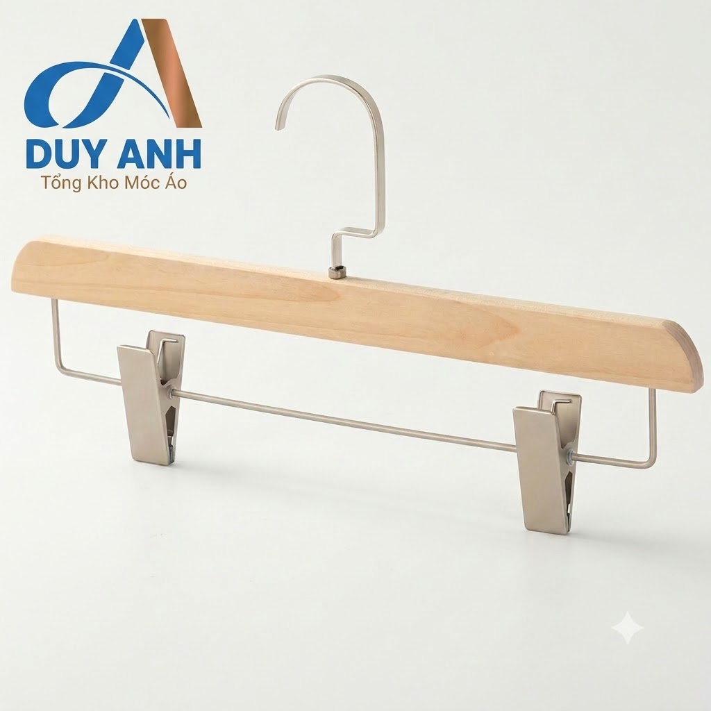 Kẹp Quần Gỗ Mộc Cao Cấp - Kẹp Ngang Mạ Crom