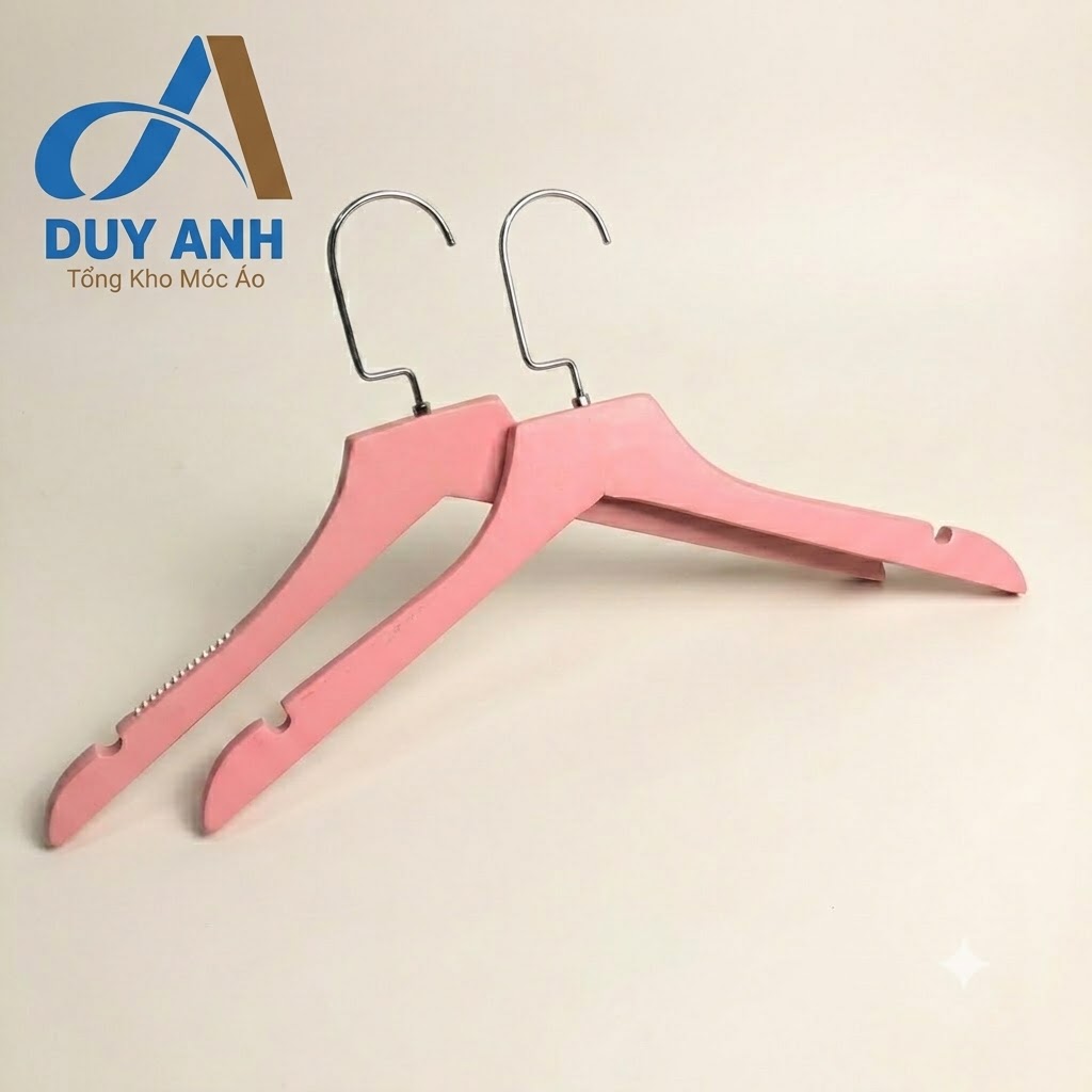 Móc Áo Gỗ Nữ - Hồng Bằng - Đầu Mạ Crom Bạc