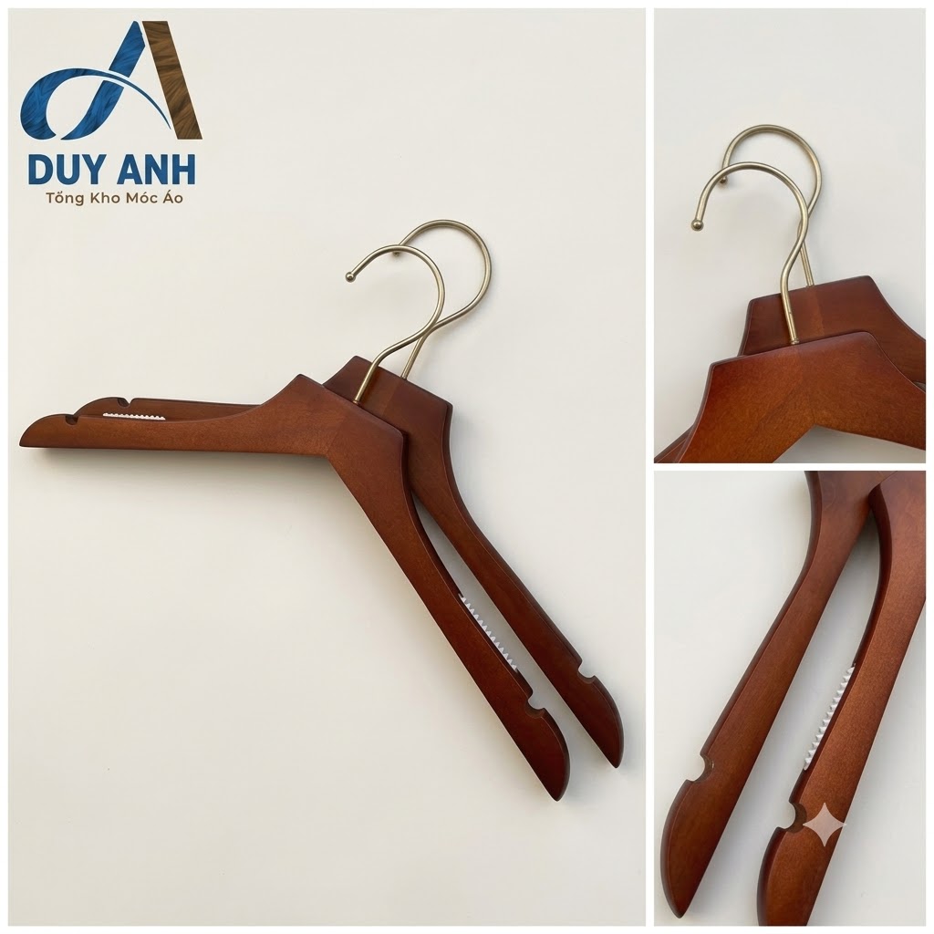 Móc Áo Gỗ Nữ - Nâu Bằng - Đầu Mạ Vàng