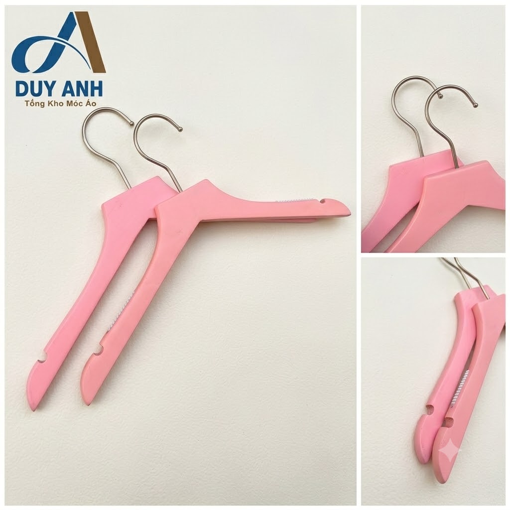 Móc Áo Gỗ Nữ - Hồng Bằng - Đầu Mạ Crom Bạc