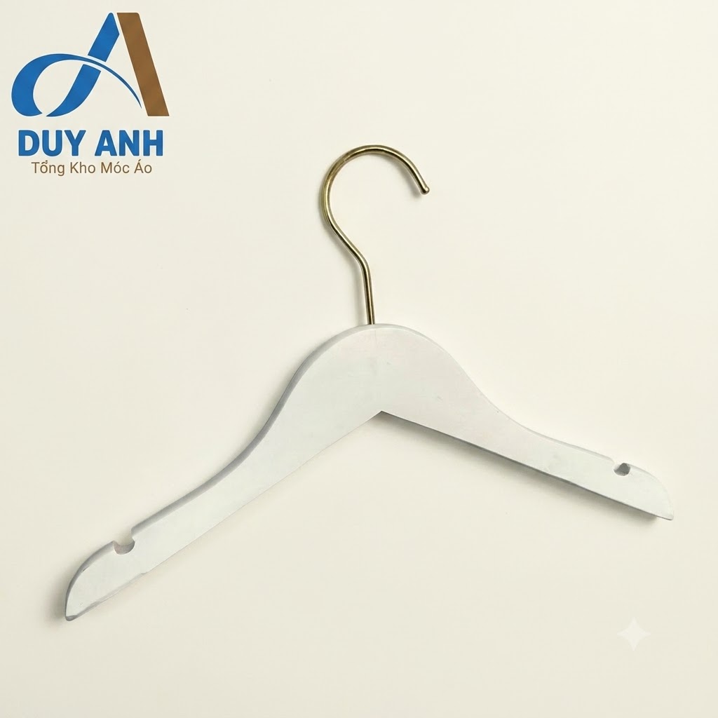 Móc Áo Gỗ Trẻ Em - Trắng Tròn - Đầu Mạ Vàng