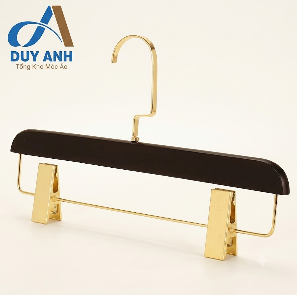 Kẹp Quần Gỗ Đen Cao Cấp - Kẹp Ngang Mạ Vàng