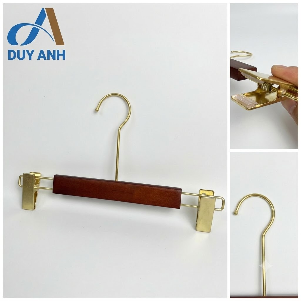 Kẹp Quần Gỗ Nâu Cao Cấp - Kẹp Mạ Vàng