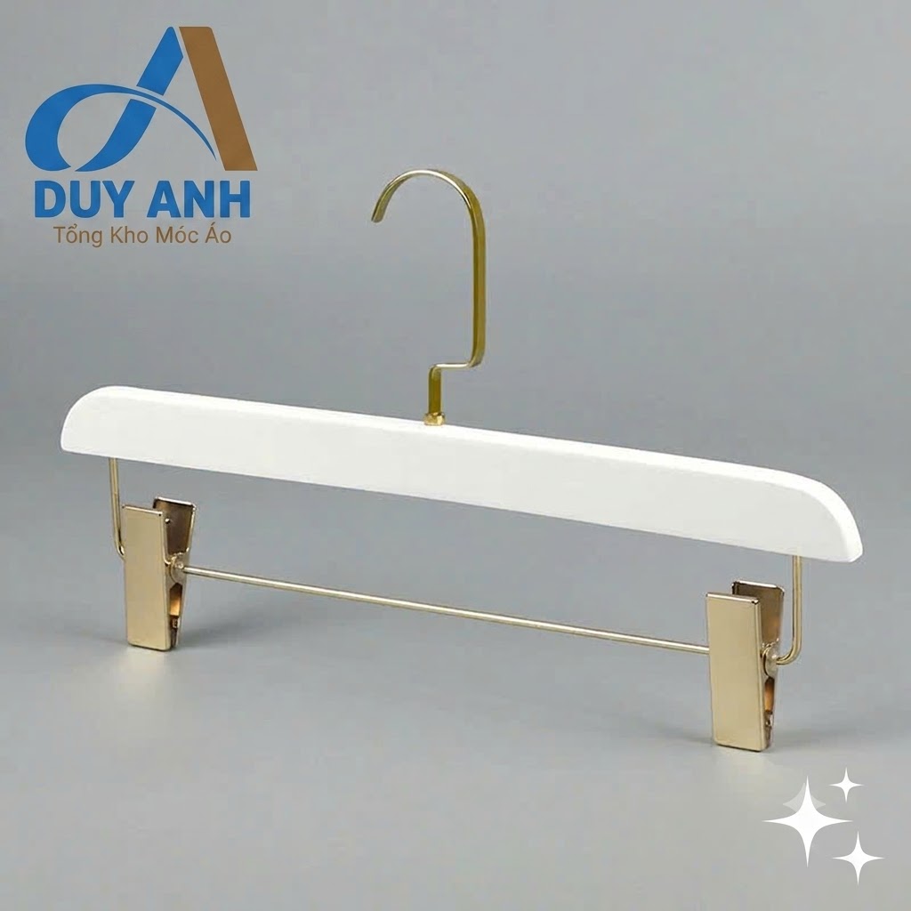 Kẹp Quần Gỗ Trắng Cao Cấp - Kẹp Ngang Mạ Vàng