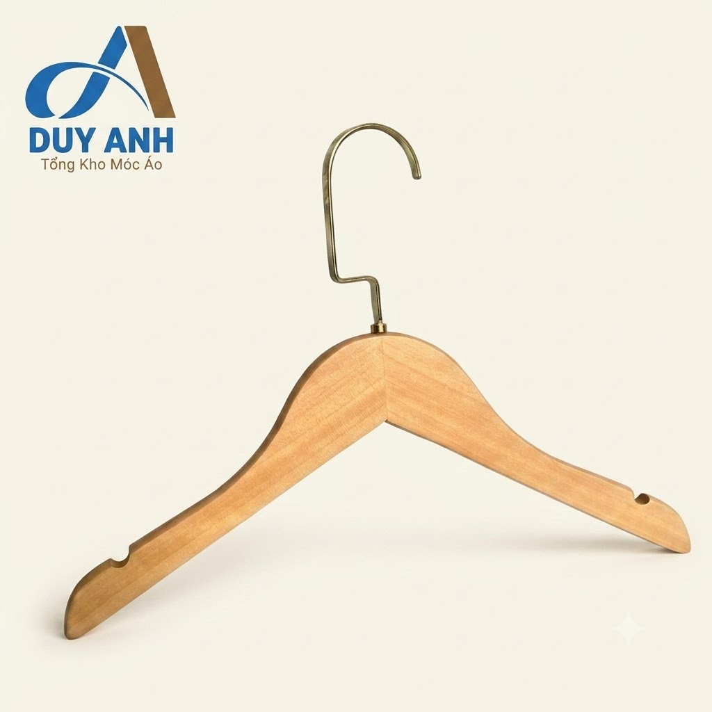 Móc Áo Gỗ Trẻ Em - Mộc Tròn - Đầu Mạ Vàng