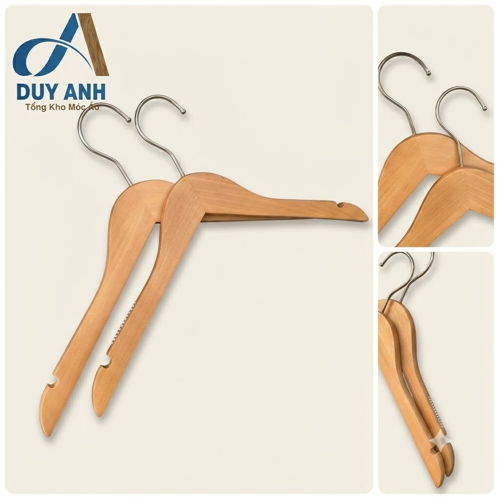 Móc Áo Gỗ Nữ - Vàng Tròn - Đầu Mạ Crom Bạc