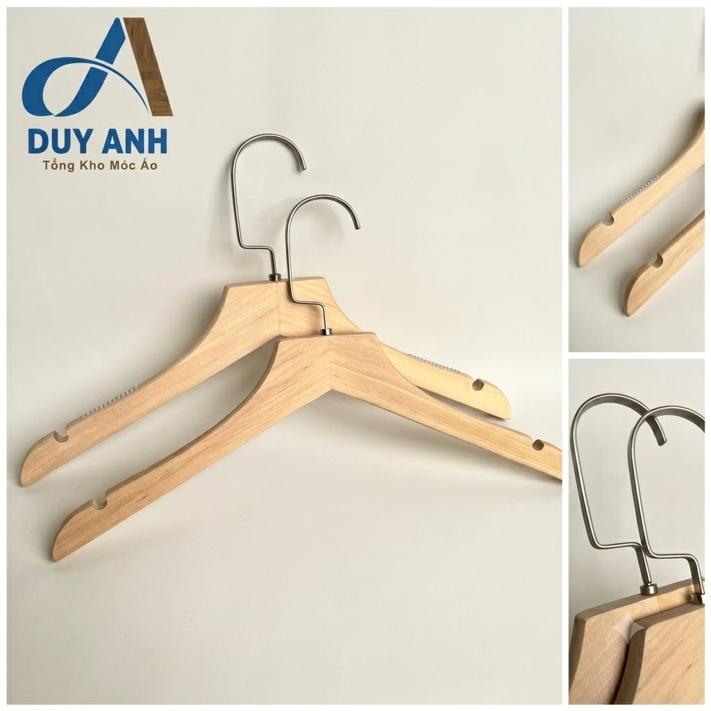 Móc Áo Gỗ Nữ - Mộc Bằng - Đầu Mạ Crom Bạc