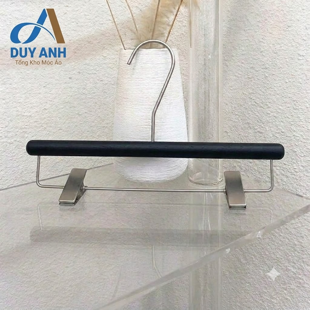 Móc Áo Gỗ Nữ Cao Cấp - Đen - Dày 3cm