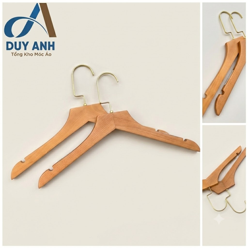 Móc Áo Gỗ Nữ - Vàng Bằng - Đầu Mạ Vàng