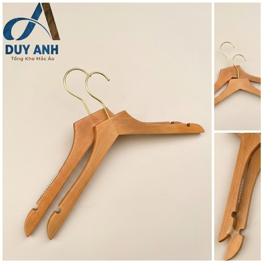 Móc Áo Gỗ Nữ - Vàng Bằng - Đầu Mạ Vàng