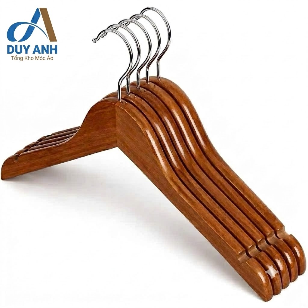 Móc Áo Gỗ Nam Nữ 44cm - Không Ngáng - Giữ Form Quần Áo, Chắc Chắn