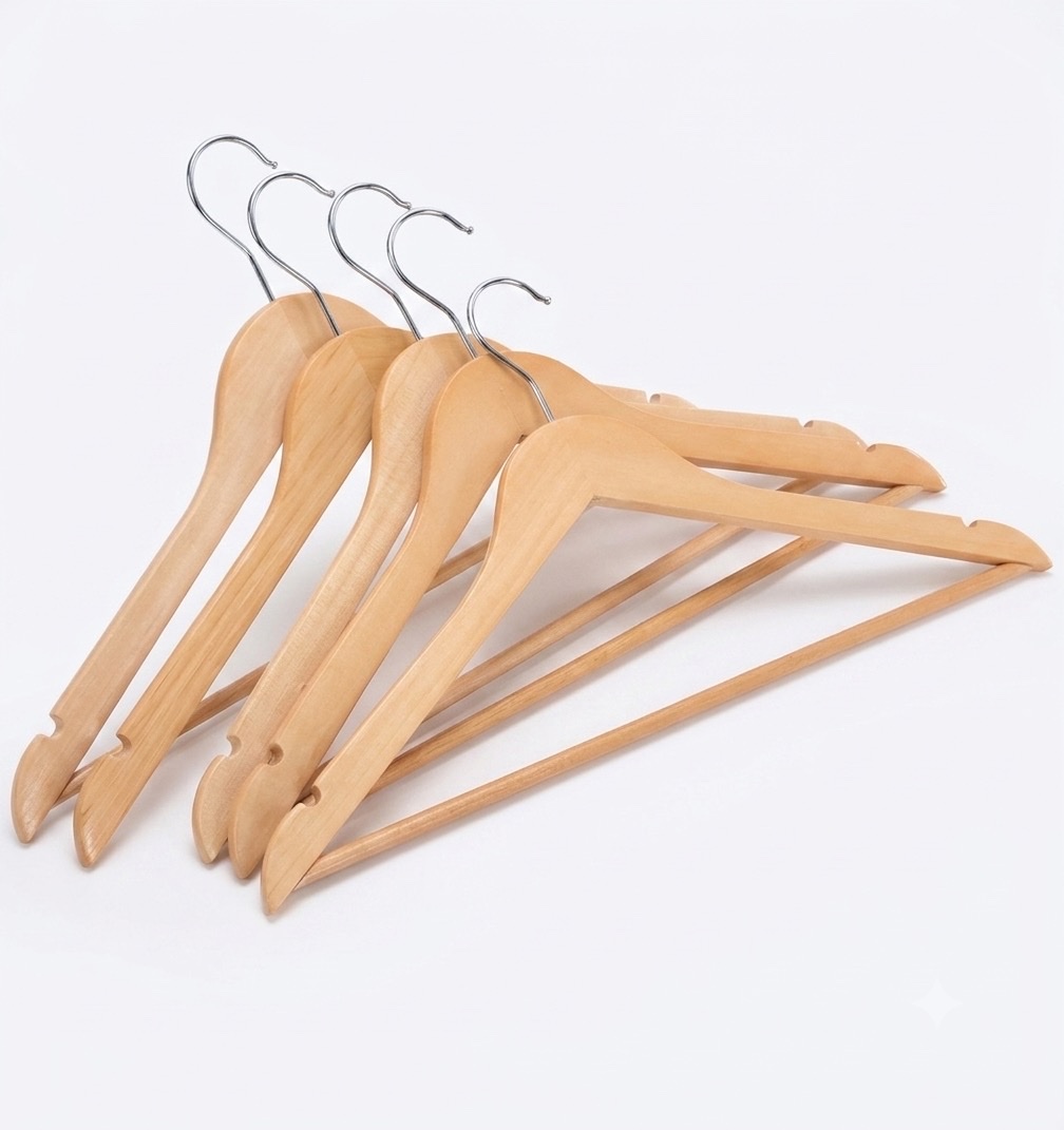 Móc Áo Gỗ Nam Nữ 44cm Cao Cấp Có Thanh Ngang - Giữ Form Quần Áo, Chắc Chắn