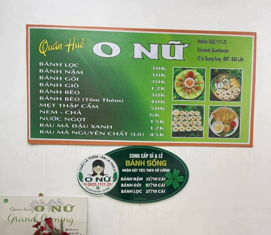 Menu Bánh Bèo Nậm Lọc Gói tại Quán Huế O Nữ Buôn Ma Thuột