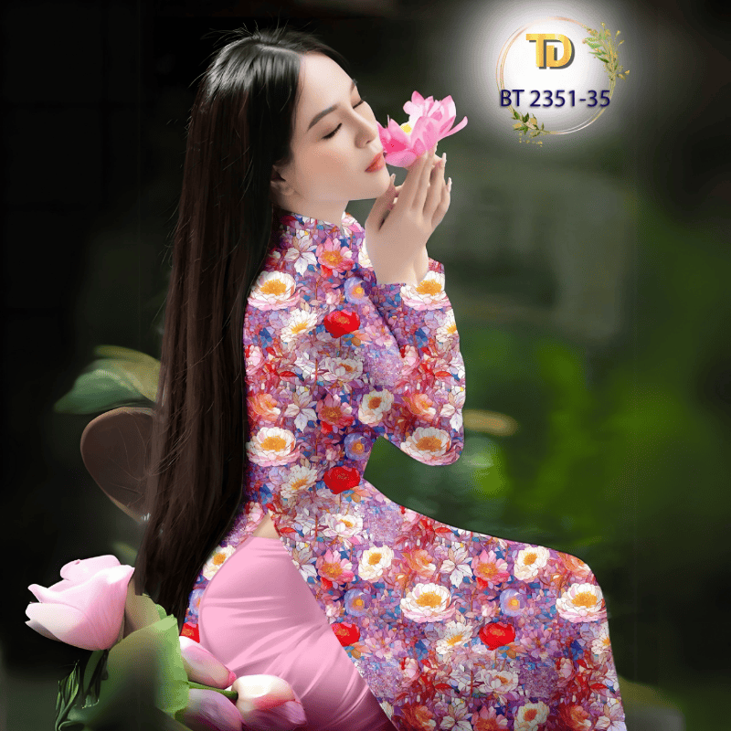 Vải Áo Dài Tây Đô - Vải May Áo Dài Họa Tiết Hoa Đều, In 3D Trên Nền Lụa Hồng Anh Cao Cấp