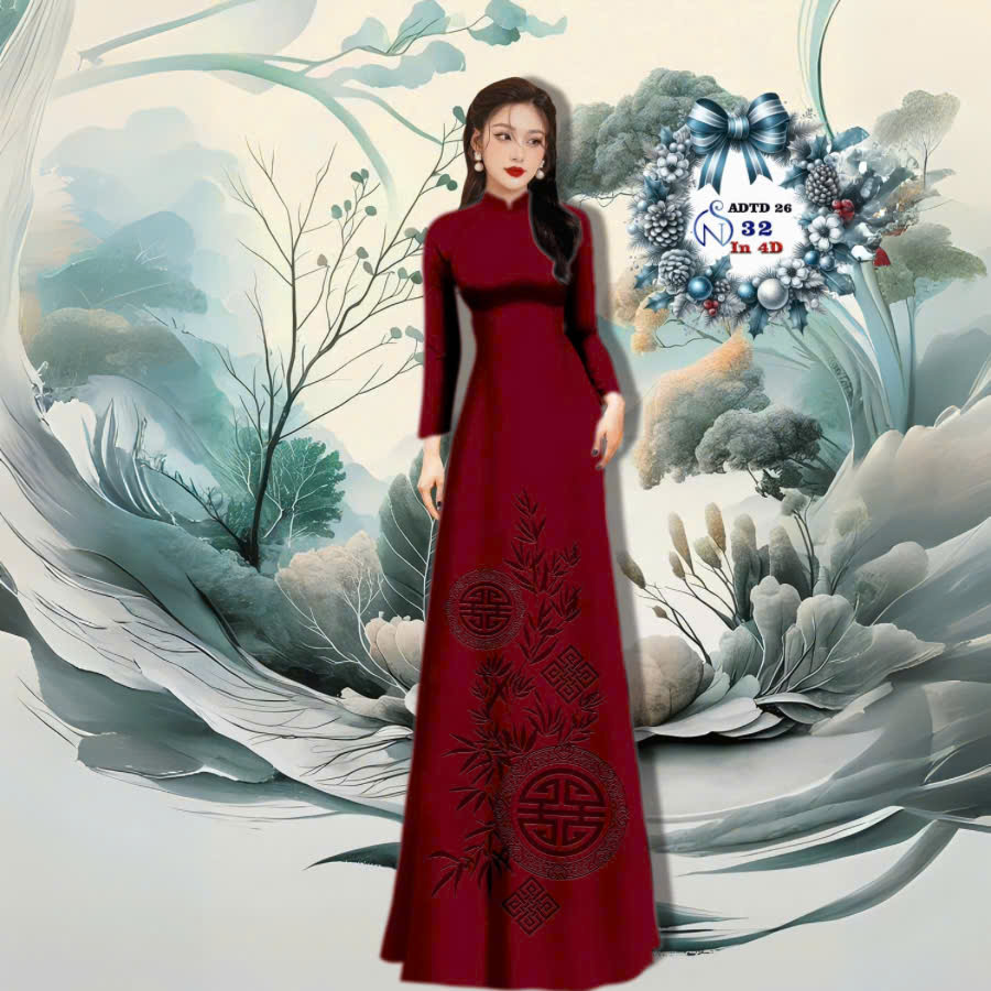 VẢI ÁO DÀI TÂY ĐÔ – LỤA TÔ CHÂU IN 4D HỌA TIẾT CHỮ THỌ VÀ LÁ TRÚC