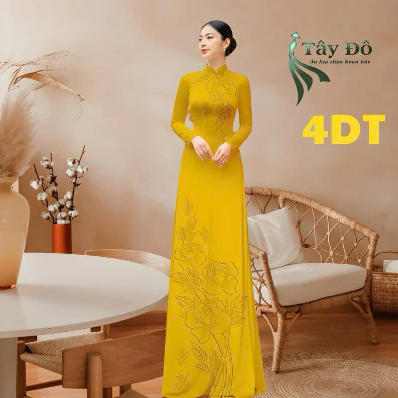 Tây Đô - Vải May Áo Dài - Lụa Tô Châu In 4D, Hoạ Tiết Hoa Hồng