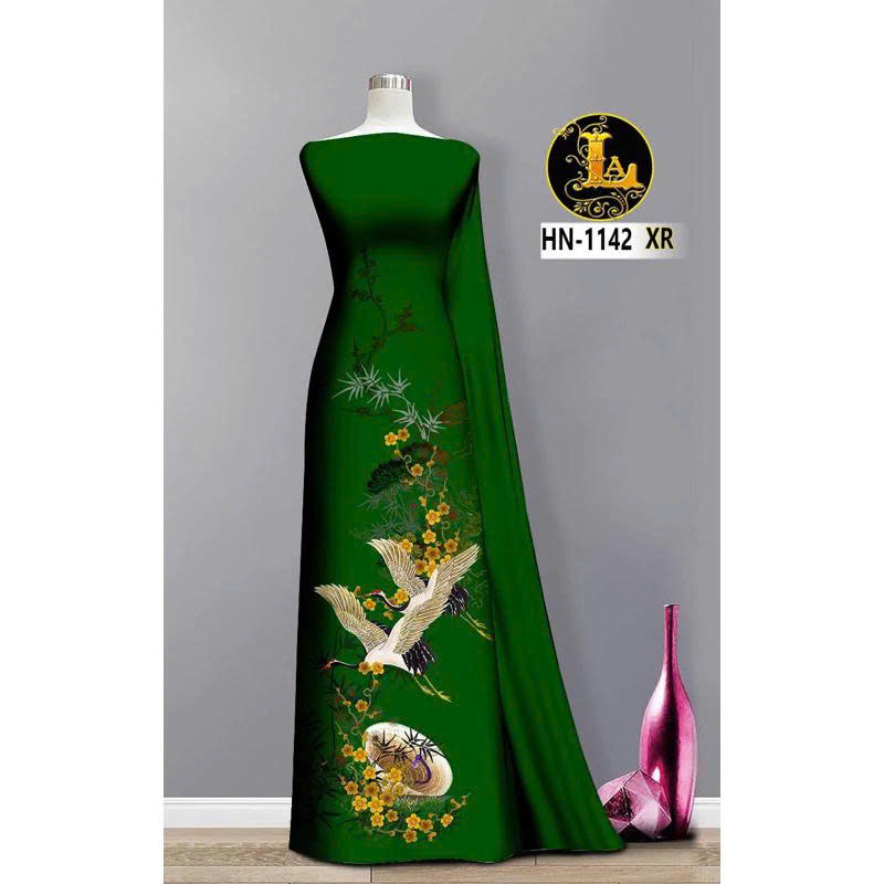 Tây Đô - Vải May Áo Dài Mới Nhất In 3D Chất Liệu Lụa Hồng Anh Hoạ Tiết Chim Hạt, Lá Trúc và Hoa Mai