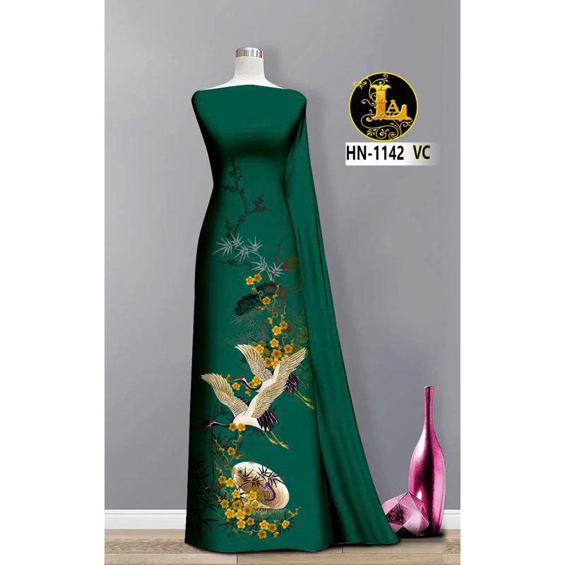 Tây Đô - Vải May Áo Dài Mới Nhất In 3D Chất Liệu Lụa Hồng Anh Hoạ Tiết Chim Hạt, Lá Trúc và Hoa Mai