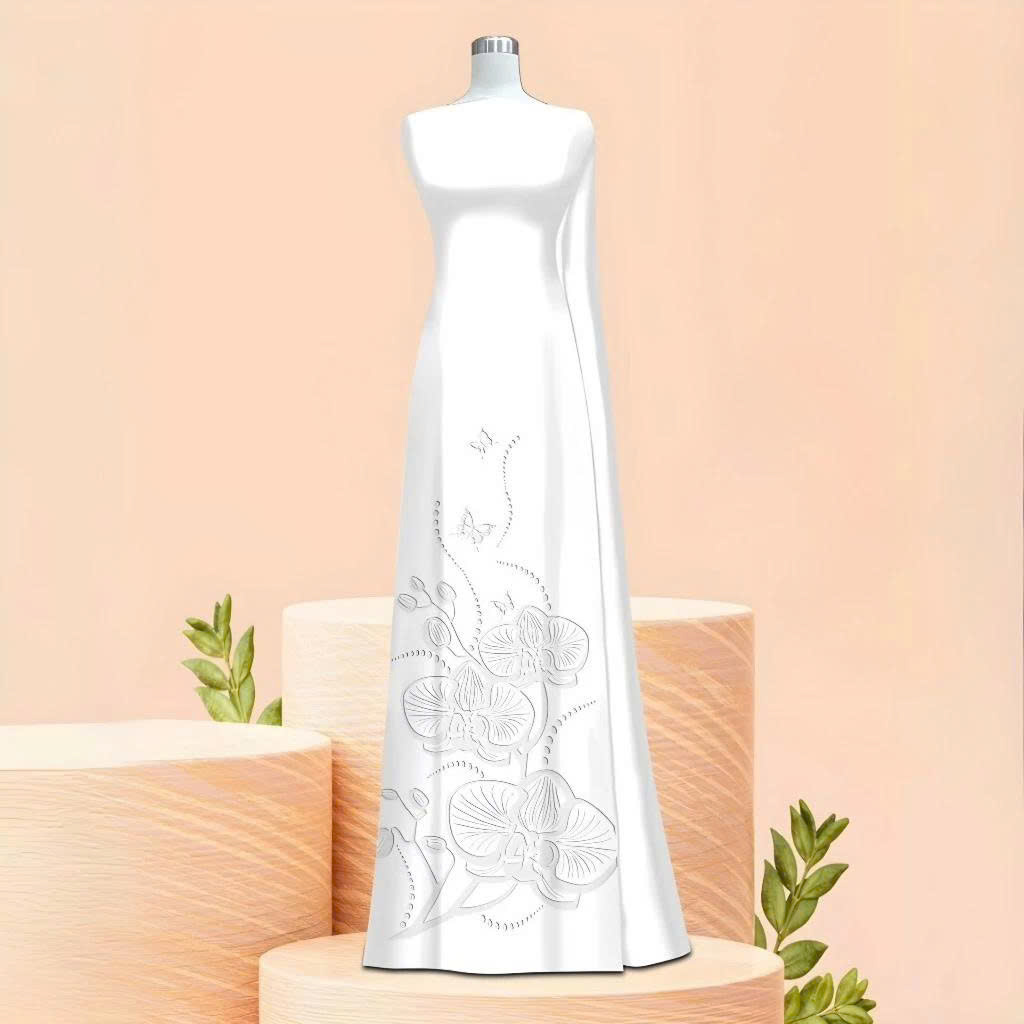 TÂY ĐÔ - VẢI MAY ÁO DÀI LỤA TÔ CHÂU IN 4D HỌA TIẾT HOA LAN DƯỚI TÀ