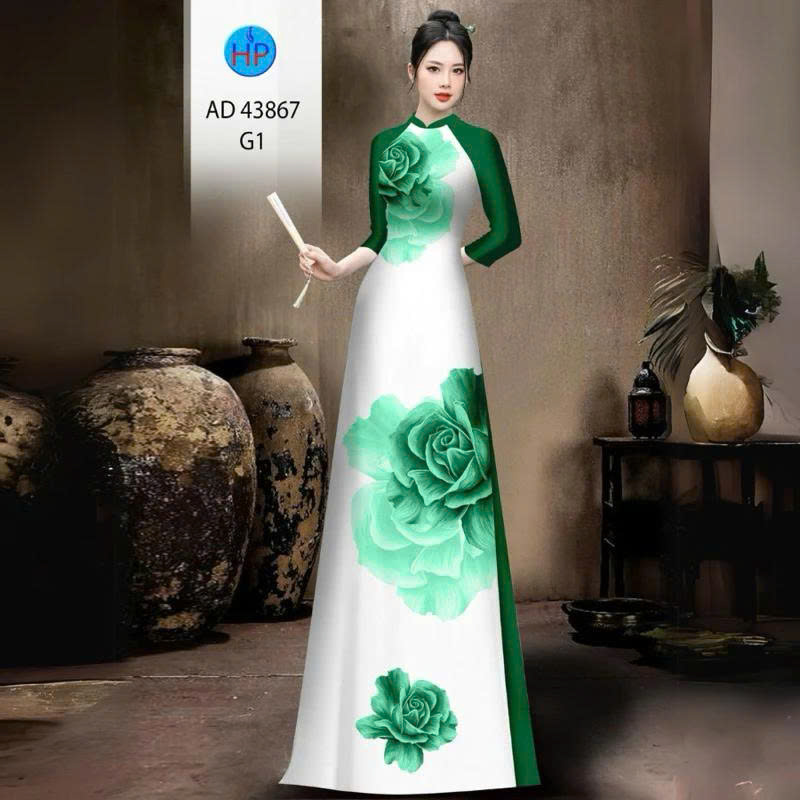 Tây Đô - Vải May Áo Dài Lụa Tô Châu Họa Tiết Hoa Hồng In 3D | Phối Nền Trắng Thanh Lịch