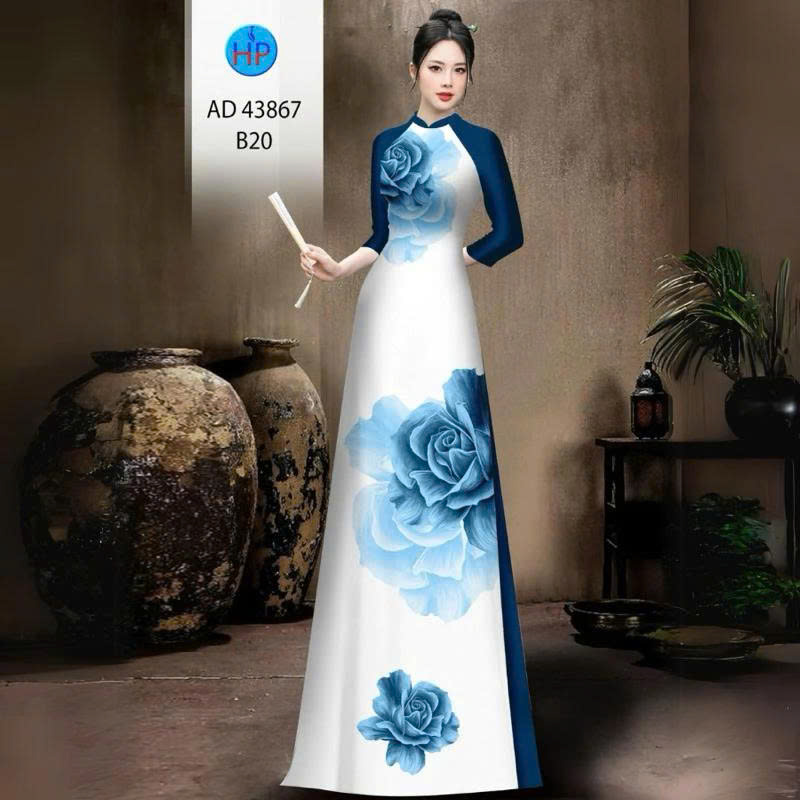 Tây Đô - Vải May Áo Dài Lụa Tô Châu Họa Tiết Hoa Hồng In 3D | Phối Nền Trắng Thanh Lịch