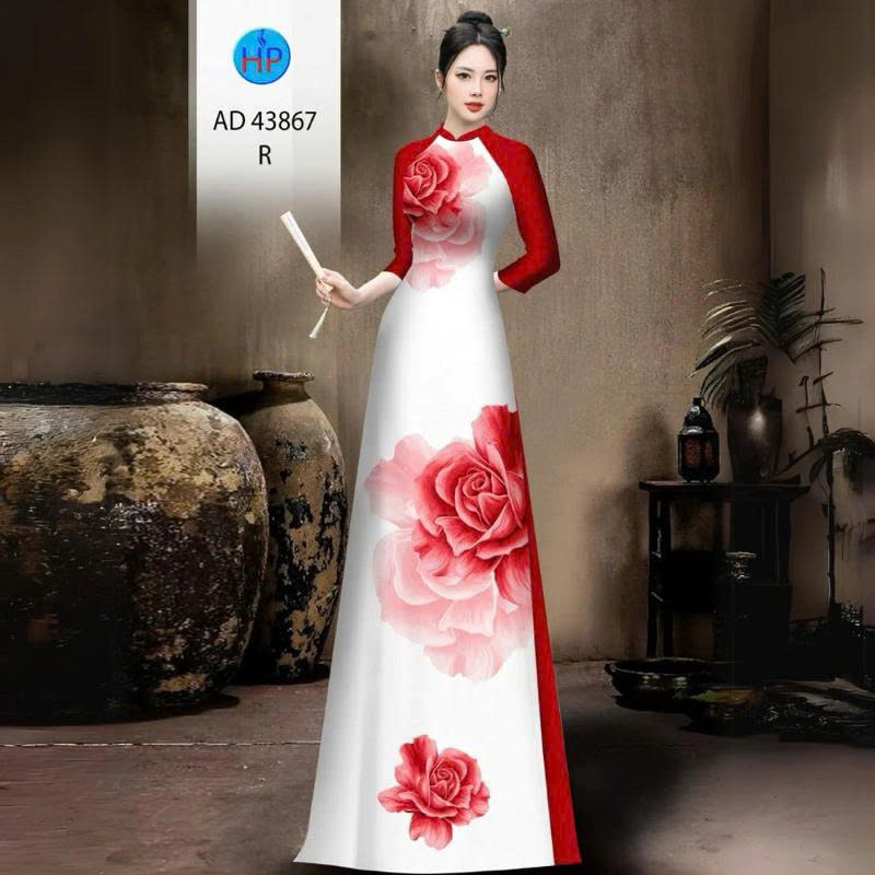 Tây Đô - Vải May Áo Dài Lụa Tô Châu Họa Tiết Hoa Hồng In 3D | Phối Nền Trắng Thanh Lịch