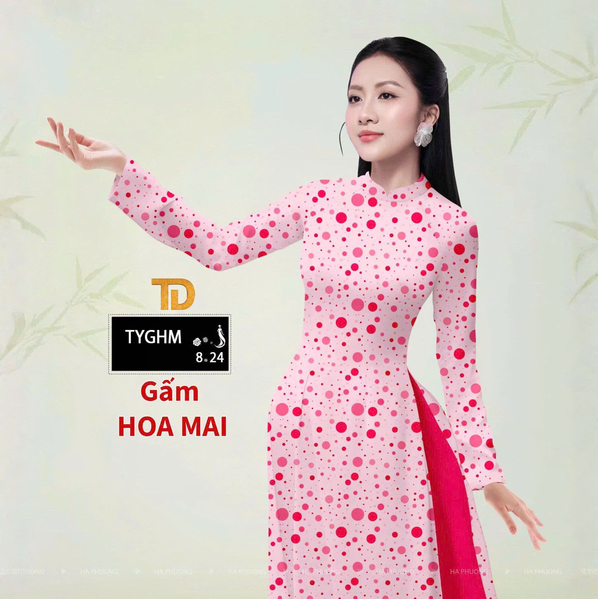 Tây Đô – Vải May Áo Dài Lụa Gấm Hoa Mai In 3D Họa Tiết Chấm Bi Mới Nhất