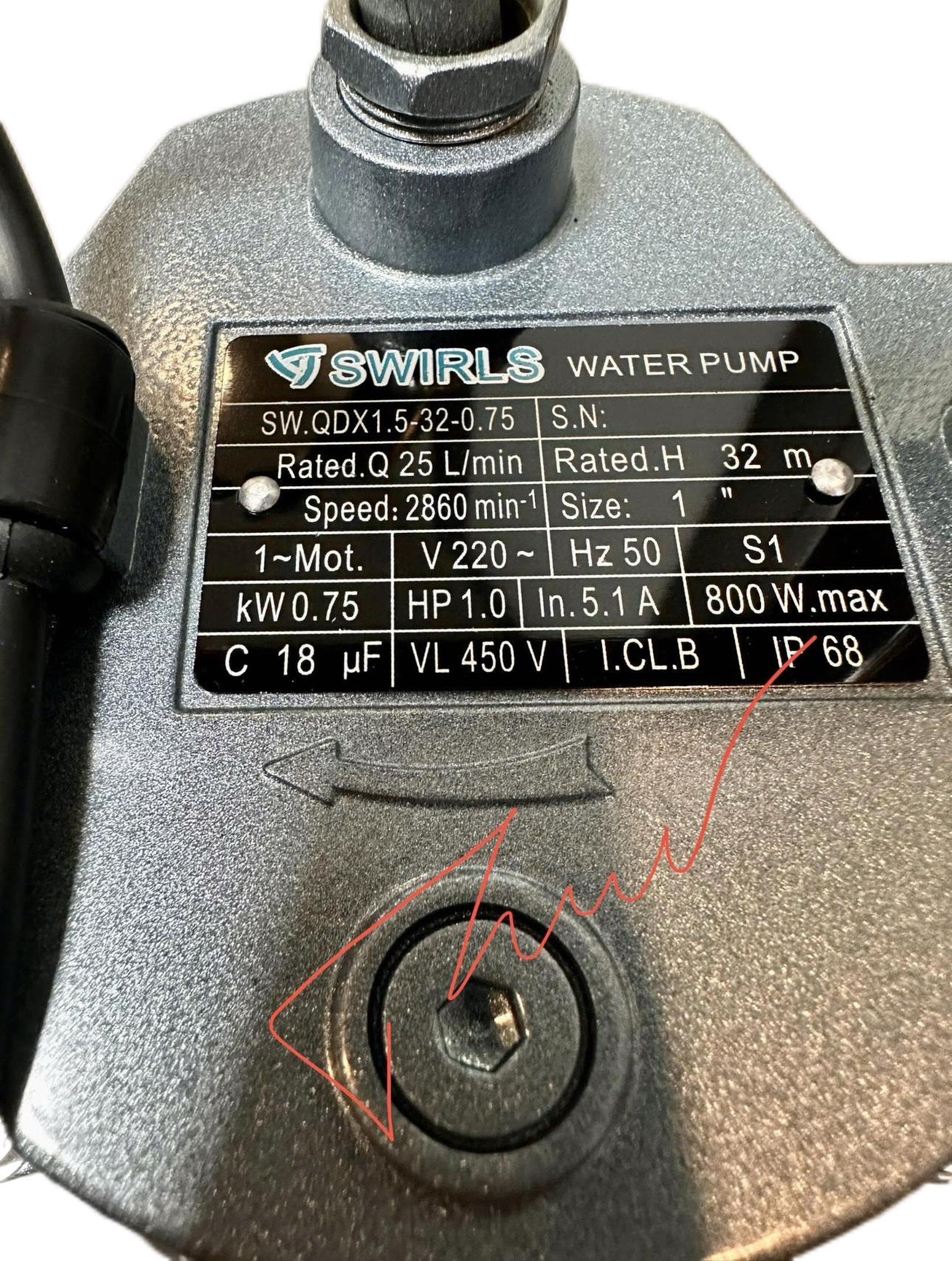 Điện Máy Minh Thành HD - Máy Bơm Chìm 750w -220v Lưu lượng 25 l/min Ống Xả (Φ ) 25  Cột áp 22m Cánh Nhôm Cốt Hợp Kim THương Hiệu SWIRLS Dây Đồng  Bảo Hành 12 Tháng