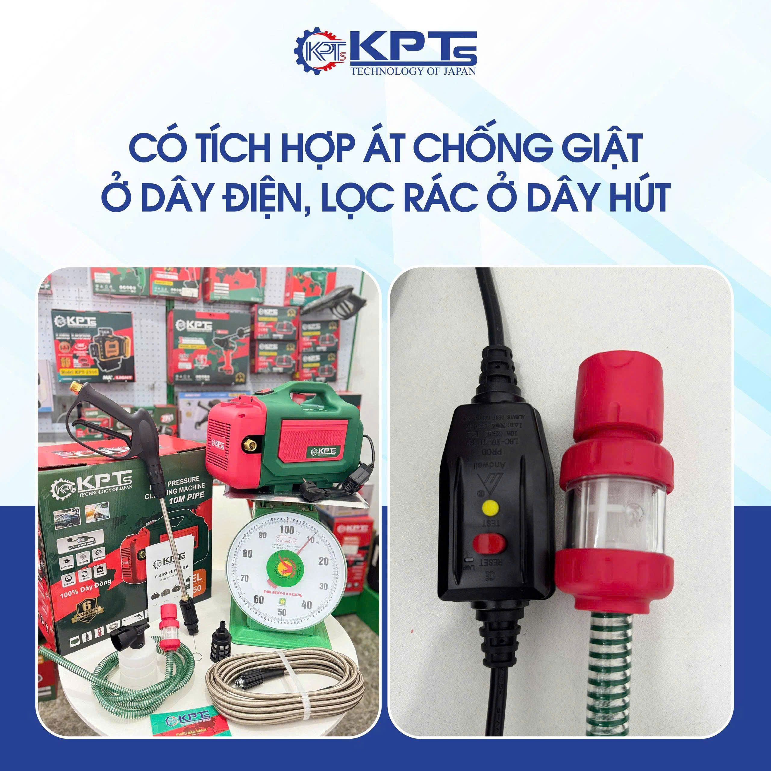 MÁY RỬA XE KPTs KPT-3050 CÓ ÁT CHỐNG DÒ ĐIỆN 3050W 200BAR 7L