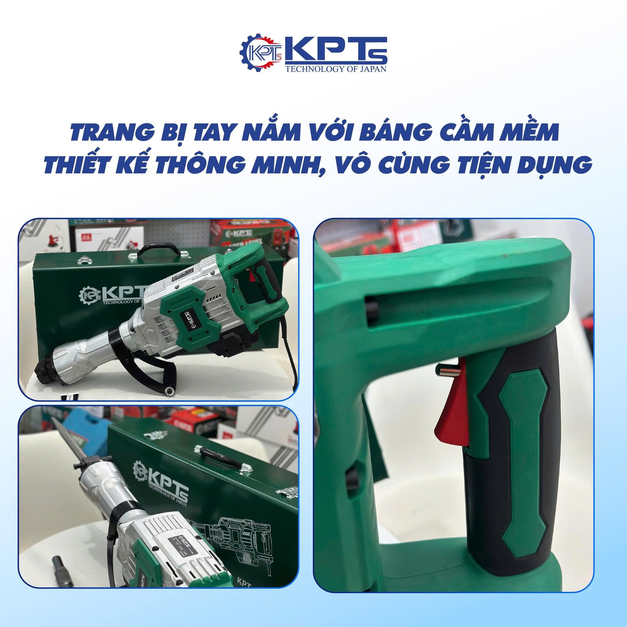 MÁY CHUYÊN ĐỤC KPTs KPT-100A TỐC ĐỘ 2040V/P CÔNG SUẤT 3500W-220V MŨI 32MM THỜI GIAN LÀM VIỆC TỐI ƯU 30/90S KÈM 2 MŨI CHÂN LỤC GIÁC NHỌN DẸT