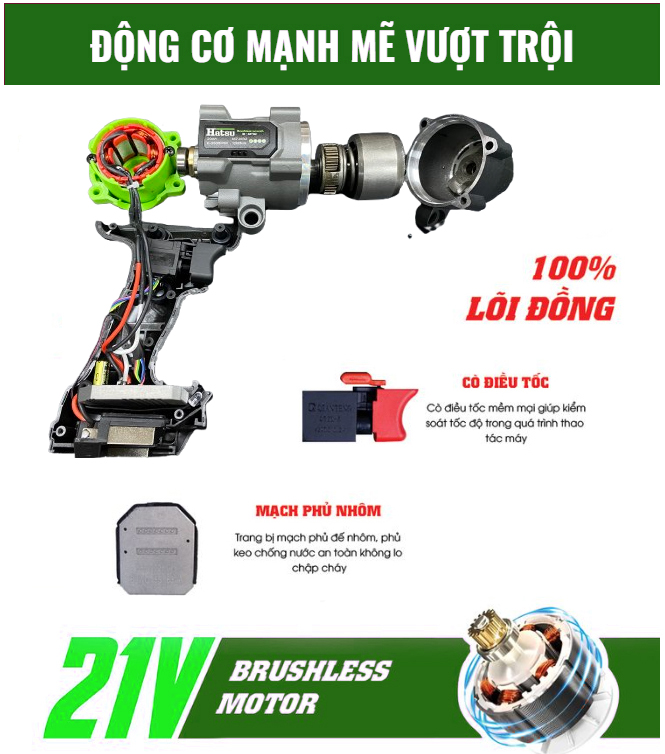 [ HS 801Gen2 ]Máy siết bulong HATSU - 801 G2, Động cơ Không chổi than, Lực siết 550N.M