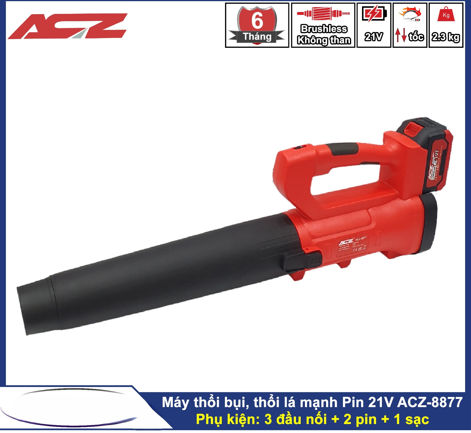MÁY THỔI LÁ DÙNG PIN ACZ ACZ-8877 21V 5CELL CÓ CHỈNH TỐC