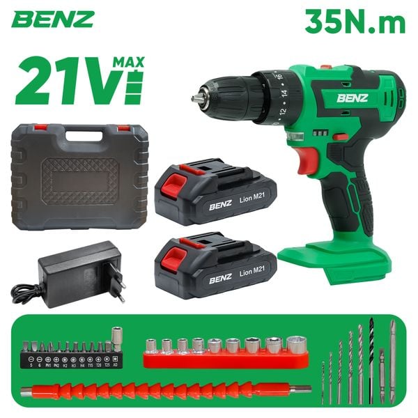 Máy Khoan Pin 21V Benz K600 3 Chức Năng Khoan Búa Bắt Vít 2 Pin 5 Cell Khoan Tường Sắt Gỗ