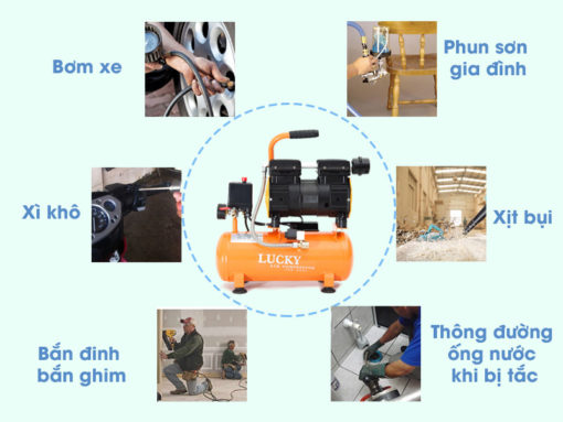 MÁY NÉN KHÍ SẠCH 15L MÁY NÉN KHÍ KHÔNG DẦU LUCKY H15L 1/2HP 15L ISO 9001