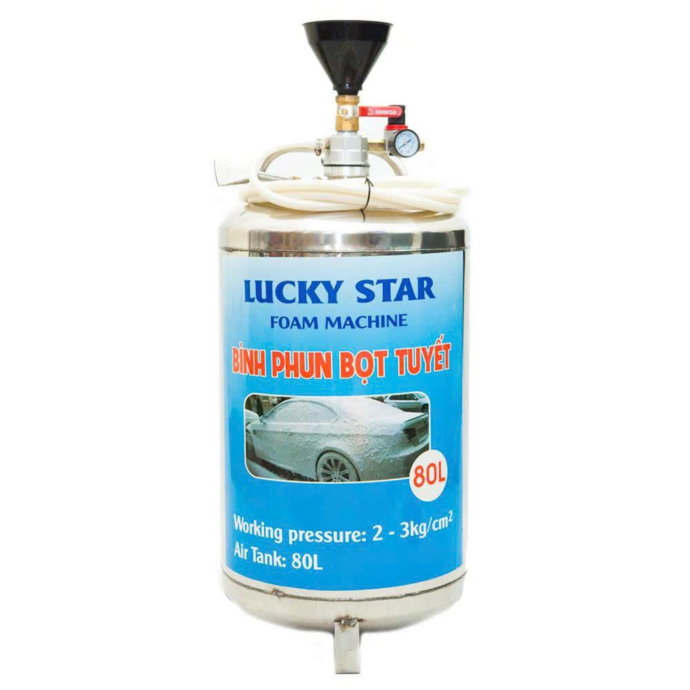 Bình bọt tuyết rửa xe 80L inox 304 Lucky Star BBS-80L, áp suất 3 bar dùng cho tiệm rửa xe