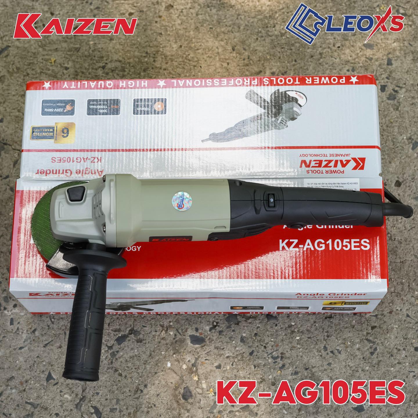 Máy Mài Góc 100mm KAIZEN KZ-AG105ES 1000W Công Tắc Hãm Điều Tốc 6 Cấp 11000rpm