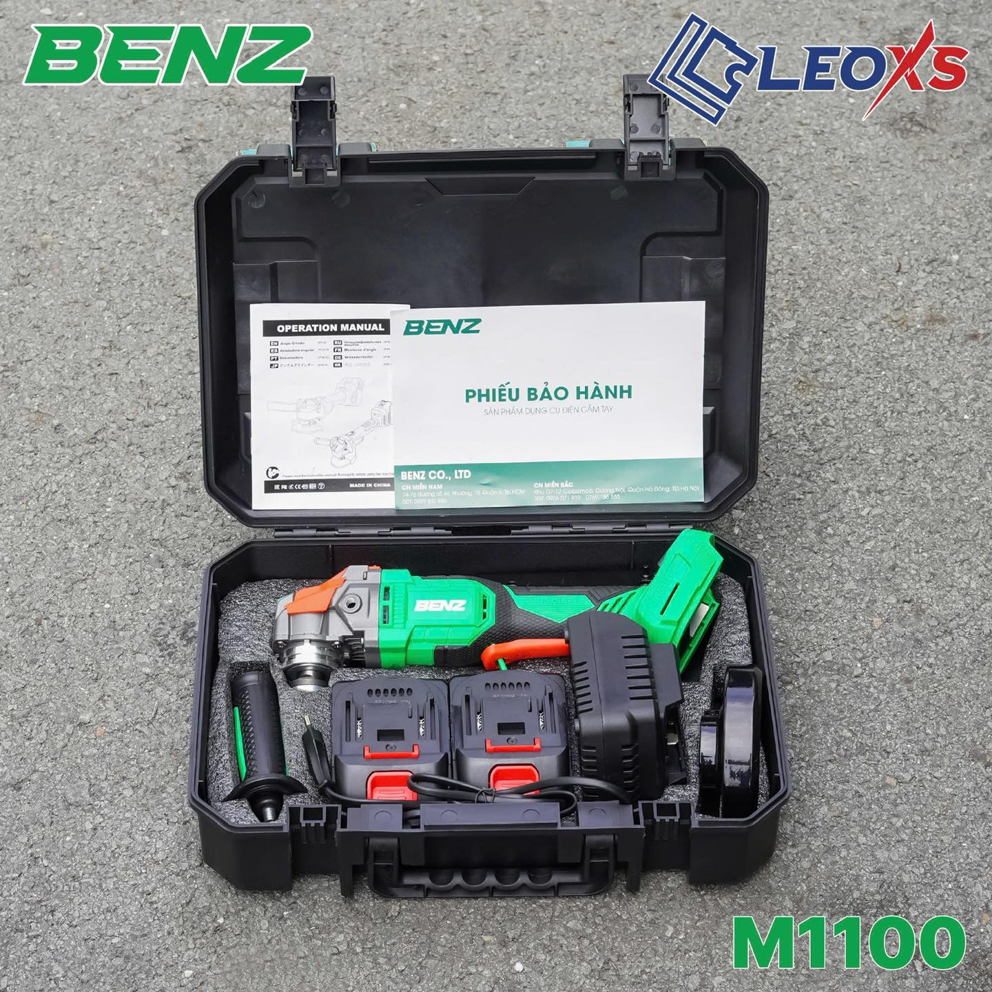MÁY MÀI PIN MÔ TƠ KHÔNG CHỔI THAN BENZ M1100 CỠ ĐÁ 100MM 21V TỐC ĐỘ KHÔNG TẢI 9000V/P CHÂN PIN PHỔ THÔNG TRỌN BỘ PIN SẠC
