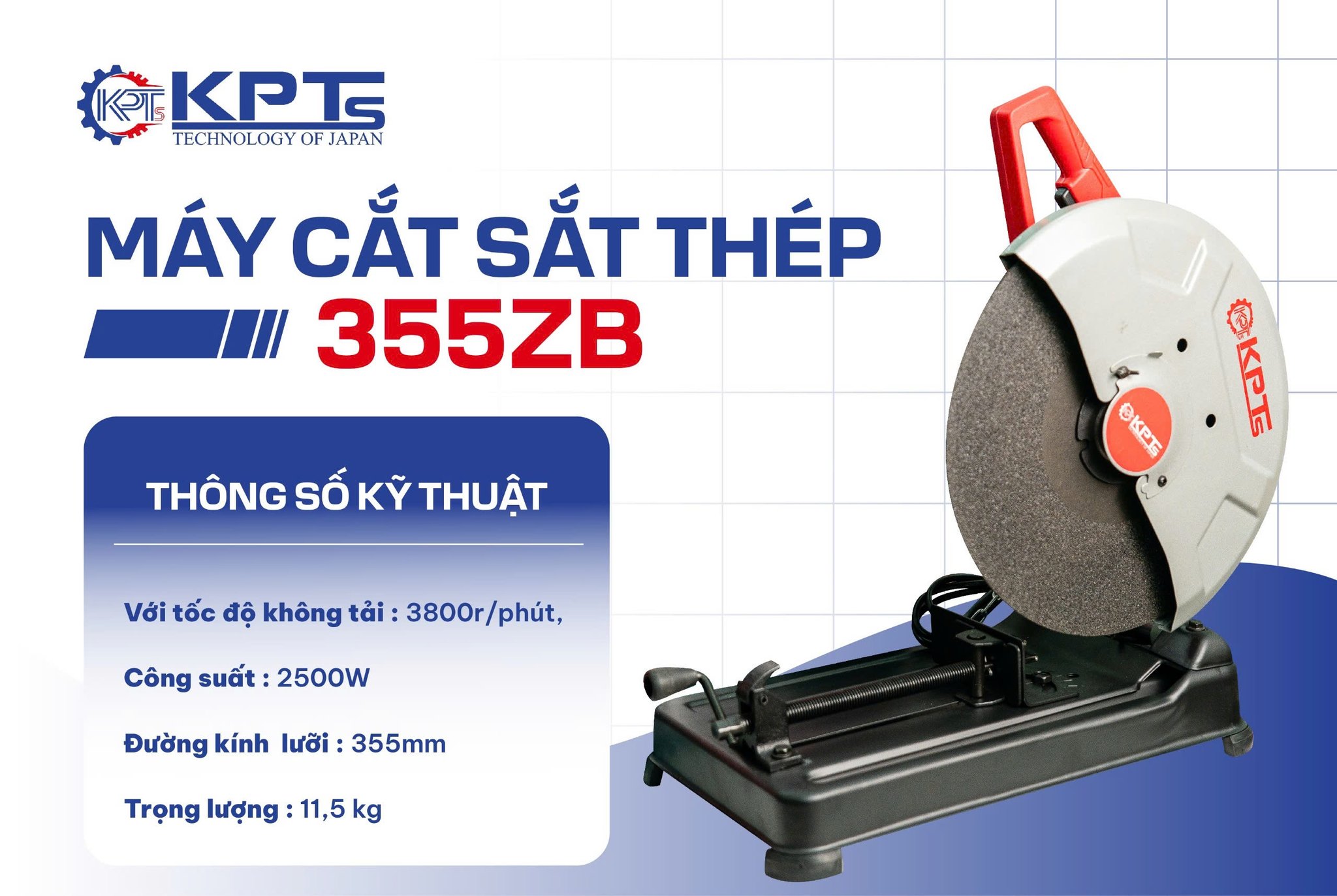 Máy Cắt Sắt KPTs KPT-355ZB 355mm 2500W Chính Hãng, Tốc Độ 3900 V/P Cắt Khỏe Ít Rung