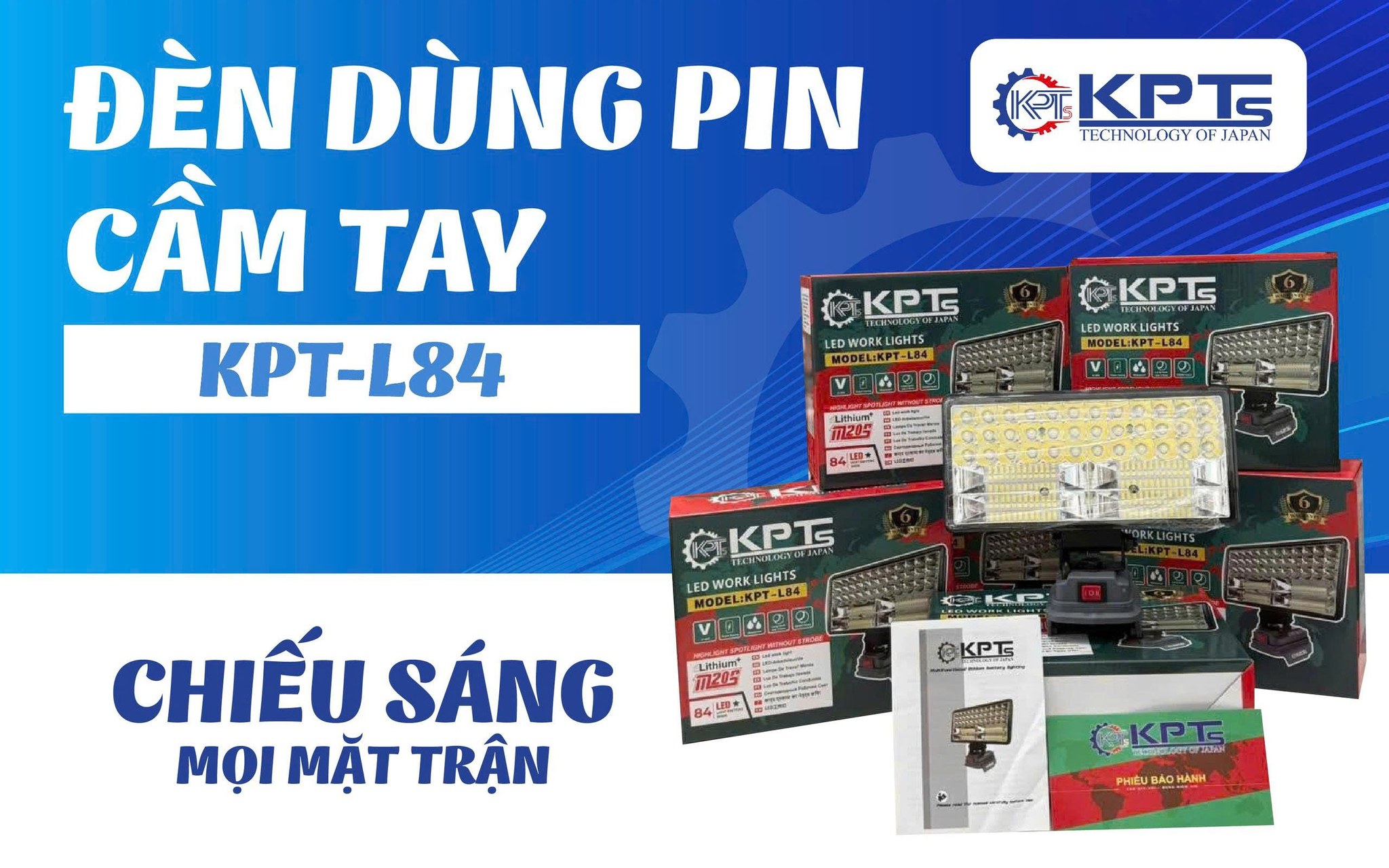 ĐÈN CÓ SẠC THÂN ĐÈN DÙNG CHÂN PIN PHỔ THÔNG KHÔNG KÈM PIN KPTs KPT-L84 LOẠI 21V DÙNG CHO DÃ NGOẠI THỢ XÂY DỰNG VÀ DỰ PHÒNG KHI MẤT ĐIỆN