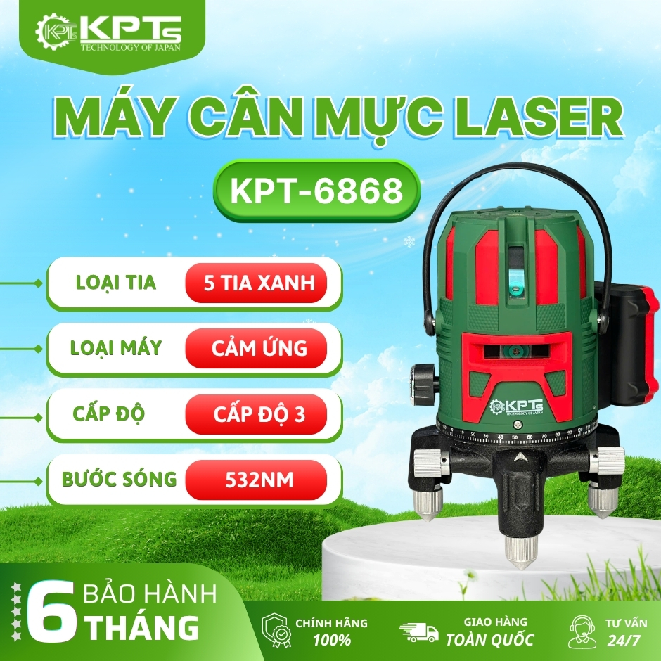 MÁY CÂN MỰC LASER KPTs KPT-6868 5 TIA SIÊU SÁNG BƯỚC SÓNG 532NM QUAY 360 ĐỘ CÓ REMOTE CHÍNH XÁC BỀN BỈ DỄ SỬ DỤNG DÀNH CHO THỢ CHUYÊN