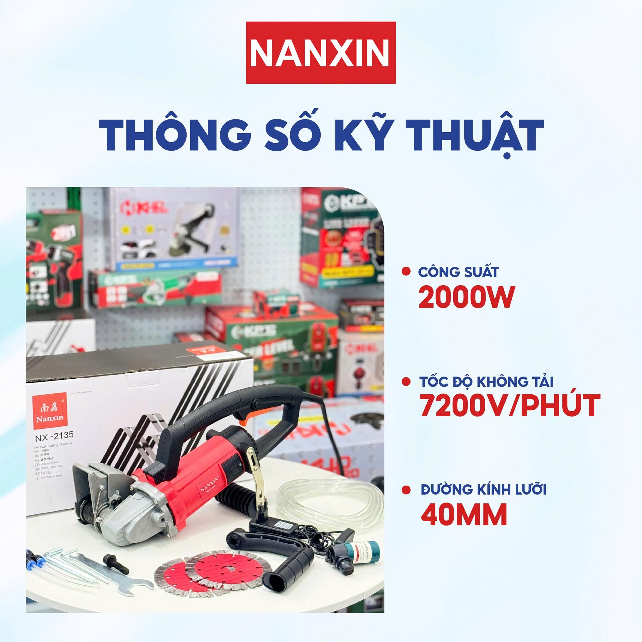 Máy Cắt Tường 2 Lưỡi NANXIN NX-2135 2000W Lưỡi 133MM Tốc Độ 7200R/MIN Máy Cắt Rãnh Tường Điện Nước